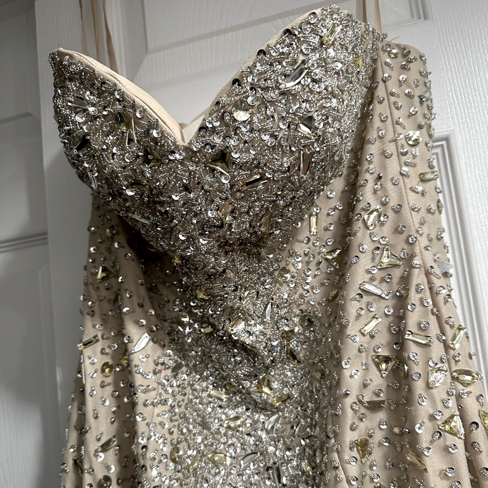 Terrani Couture-Nude Fit & Flare Prom Dress-Mermaid Cut/Silver Accents